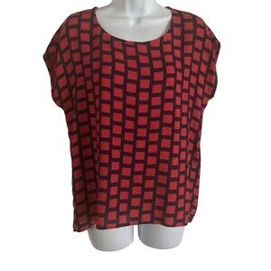 Splendid Womens Red Plaid Blouse Size Small Cap Sleeves Hi-Lo Button Up Back Top